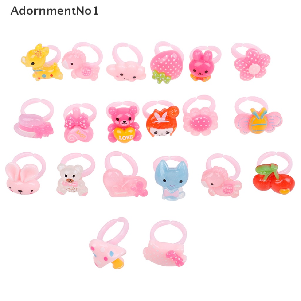 (AdornmentNo1) 20pcs / Set Cincin resin Aneka Bentuk Dengan Kotak Penyimpanan Untuk Anak Perempuan