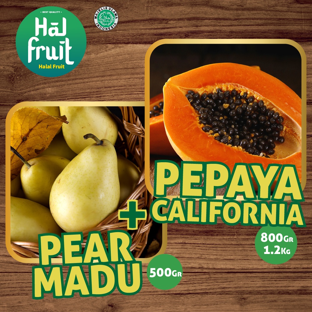 

Pear Madu 500 Gram + Pepaya California 0.8 - 1 Kg Paket Hemat HalFruit