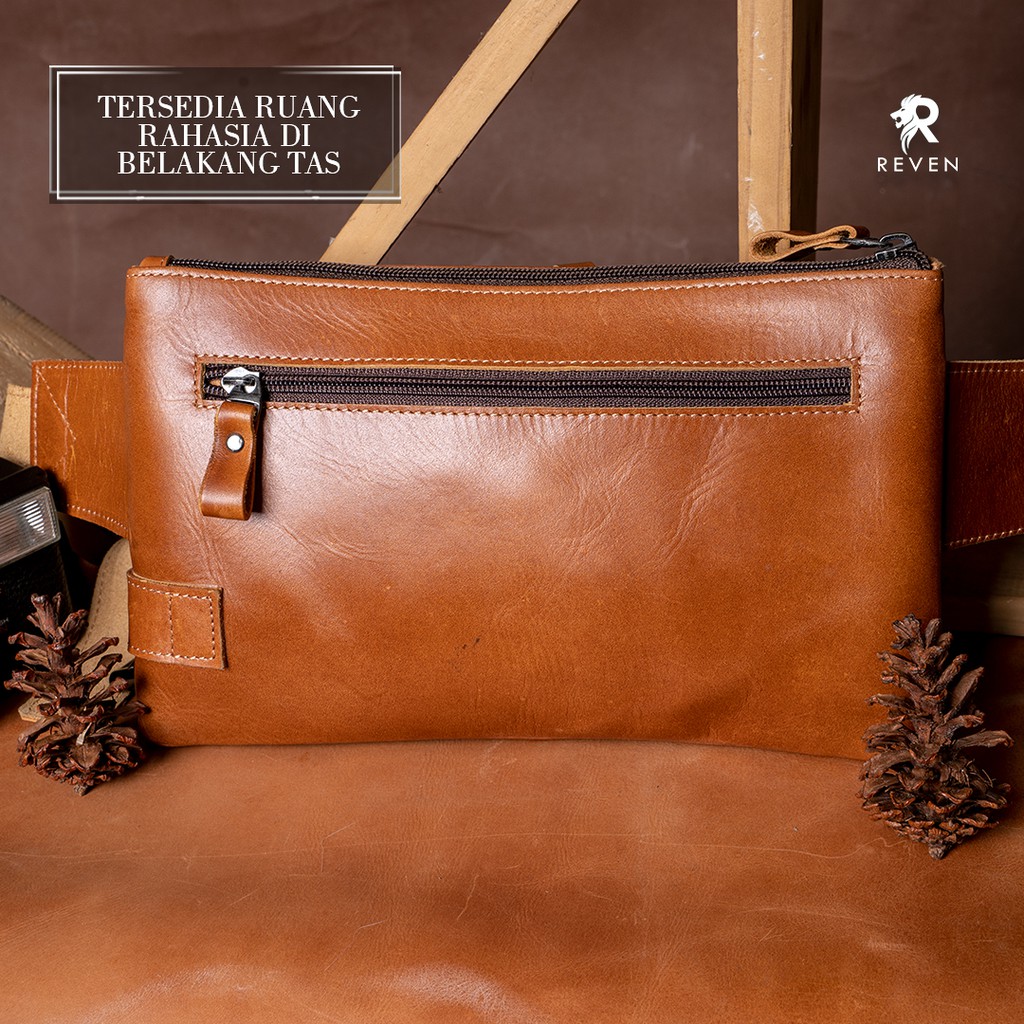 Tas Selempang Kulit Pria Waistbag Sling Bag Slempang Cowok Tas Pinggang Pria Kulit Sapi Asli Original Premium Keren Terbaru Multifungsi Bag by Crown Leather Crownleather Store