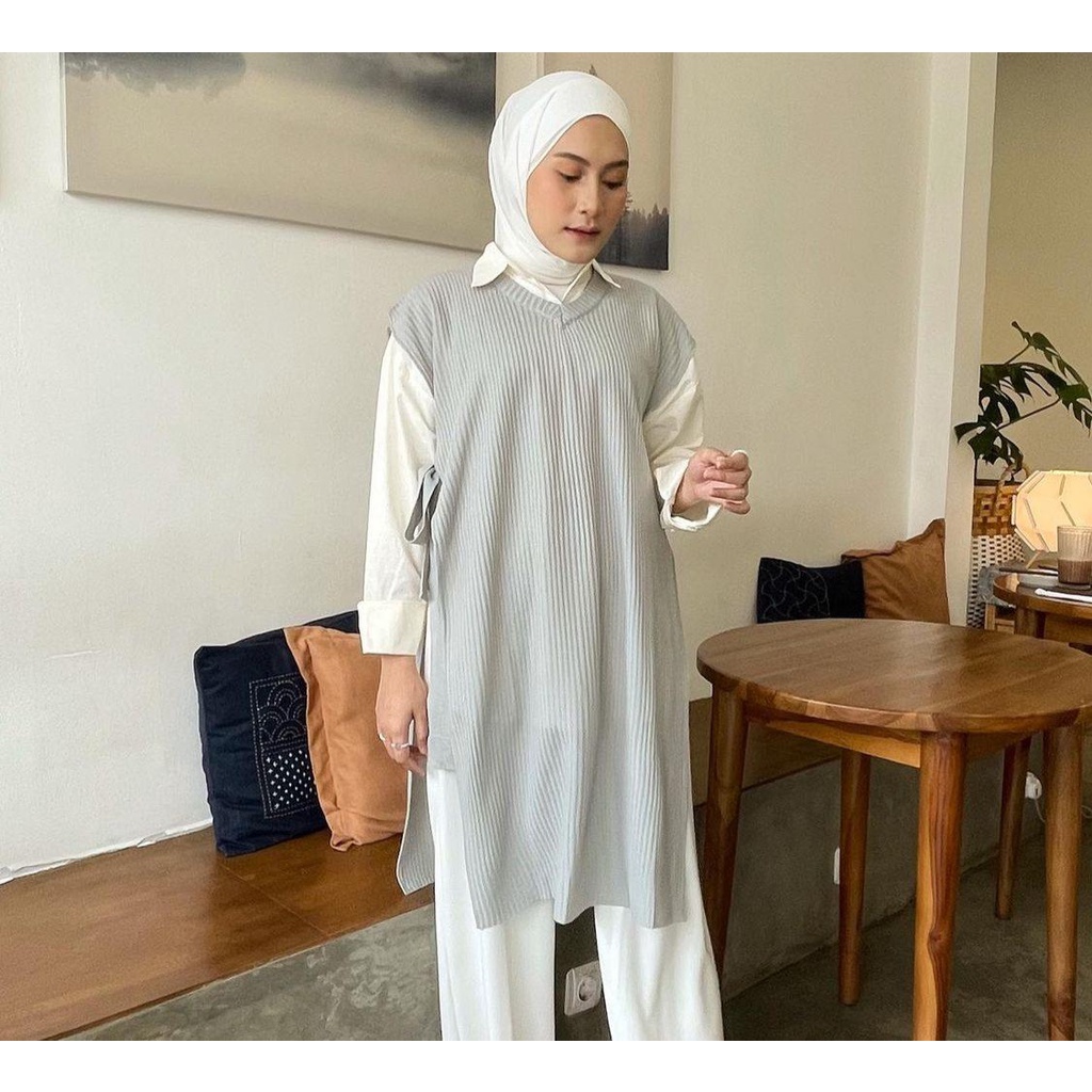 Vest Rompi Rajut Long Tali Tunik / Vest Rompi Tali Outerwear Rajut