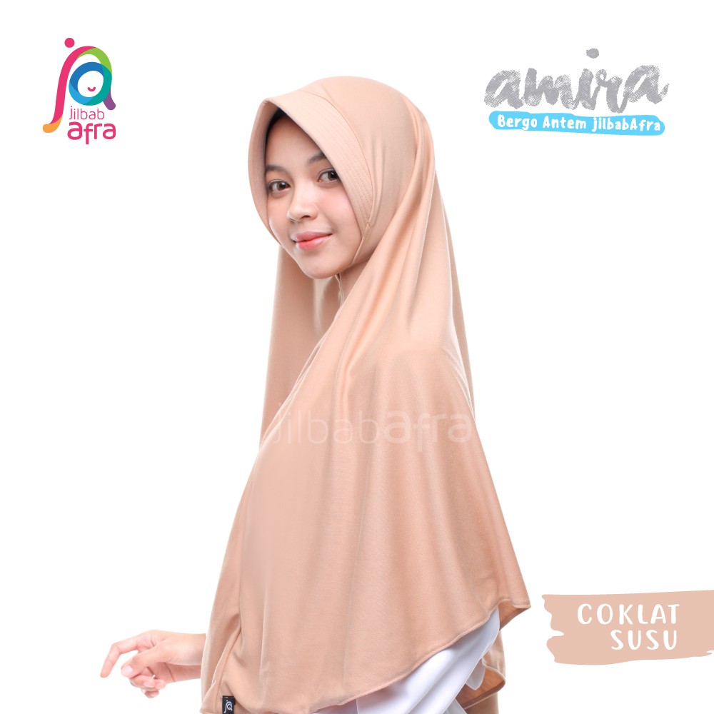 Jilbab Amira AFRA Bergo Pet Antem Hijab Dewasa Instan Bahan Kaos Adem-5