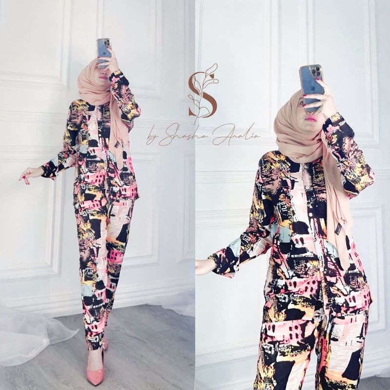 SETELAN PIYAMA WANITA PREMIUM HIGH QUALITY // LD 100 - 110 ONE SET RAYON MOTIF BARU // SET RAYON-Lesti set