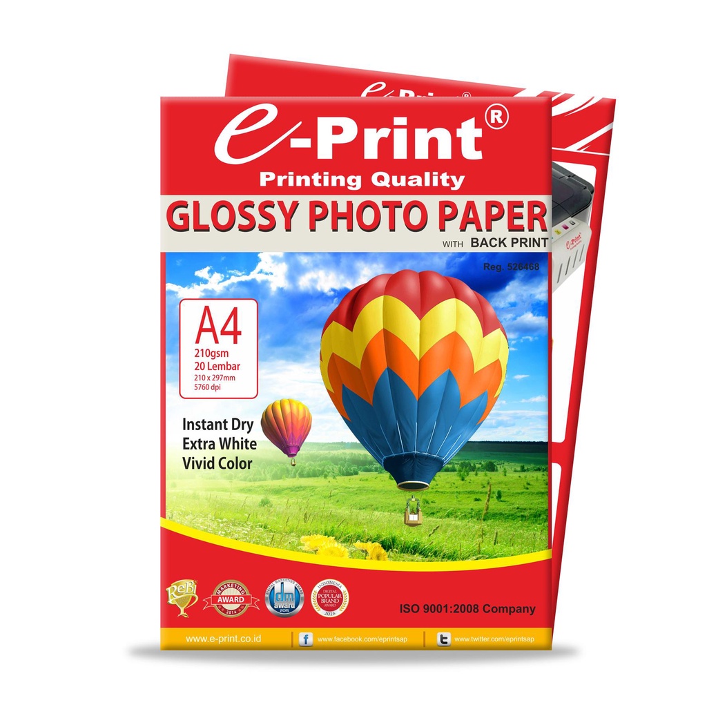 

E-Print Photo Paper/Kertas Foto/Cetak Foto Glossy Photo Paper with Back Print A4 210gsm - 20Sheets