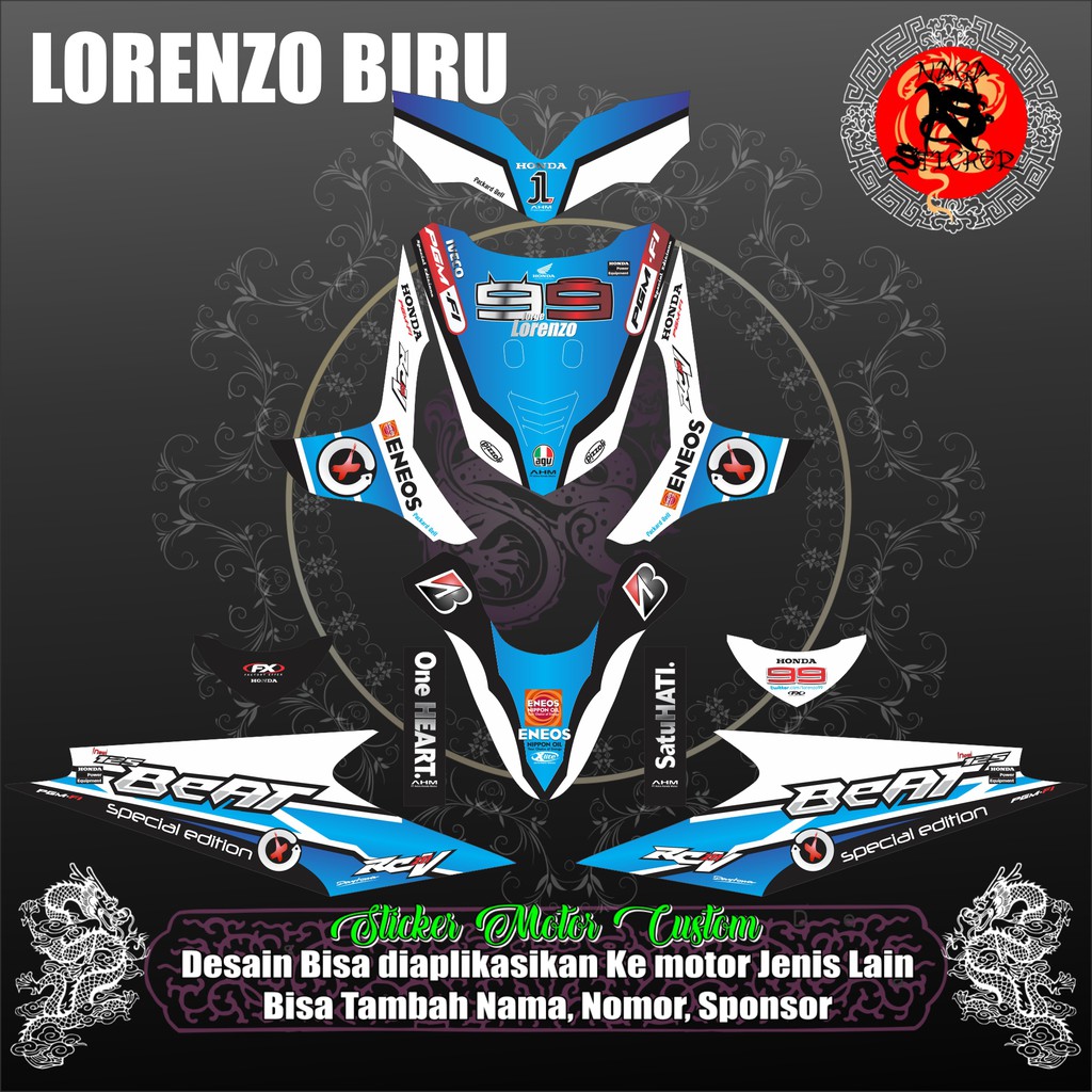 DECAL STICKER HONDA BEAT KARBU LORENZO BIRU