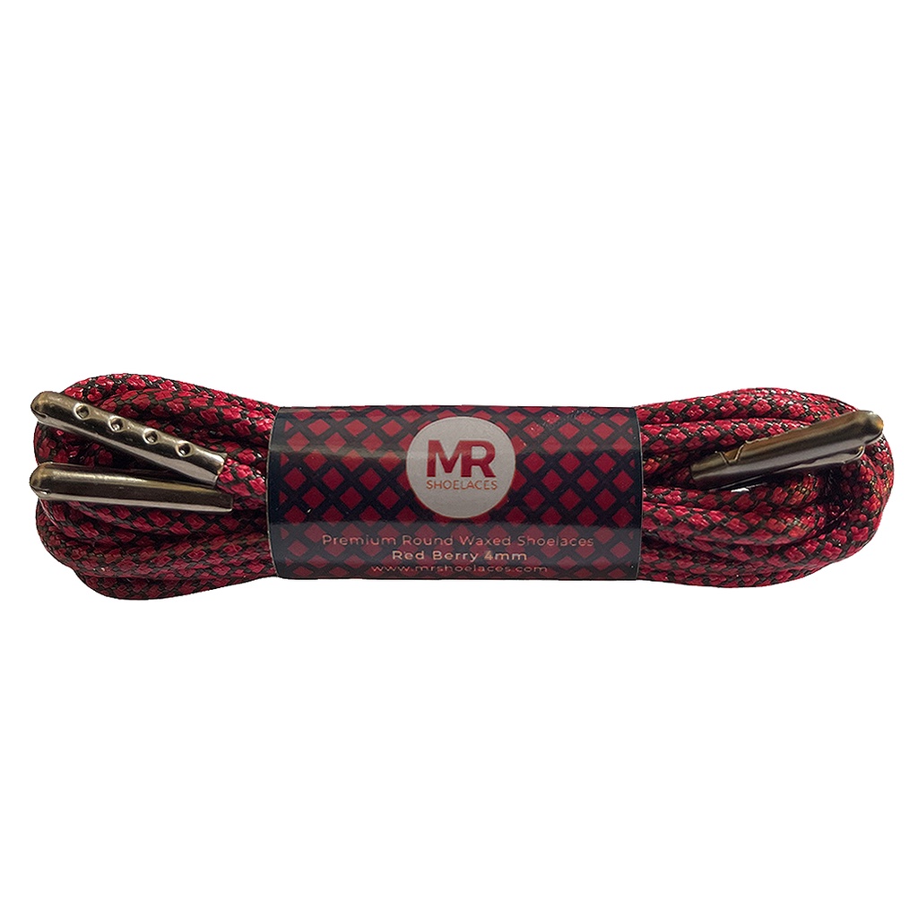 MR Shoelaces RB413 Red Berry (Merah Beri) Tali Sepatu Lilin 4mm Bulat Round 70cm 80cm 90cm 100cm 120cm 180cm 150cm 200cm - Premium Shoelace (dengan Aglet Ujung Tali)