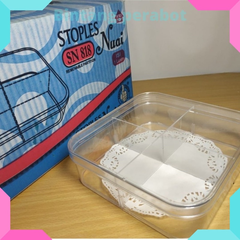 NUAI - Toples Nuai SN 818 Sekat 4 / Toples Kue Kering Sekat Empat / Toples Sekat 4 / Toples Nastar /