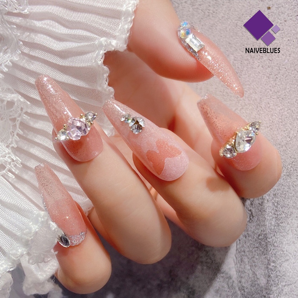 Naiveblue &gt; 10Pcs / Set Ornamen Hati Aksen Berlian Imitasi Bahan Alloy Untuk Aksesoris Nail Art / Manicure DIY