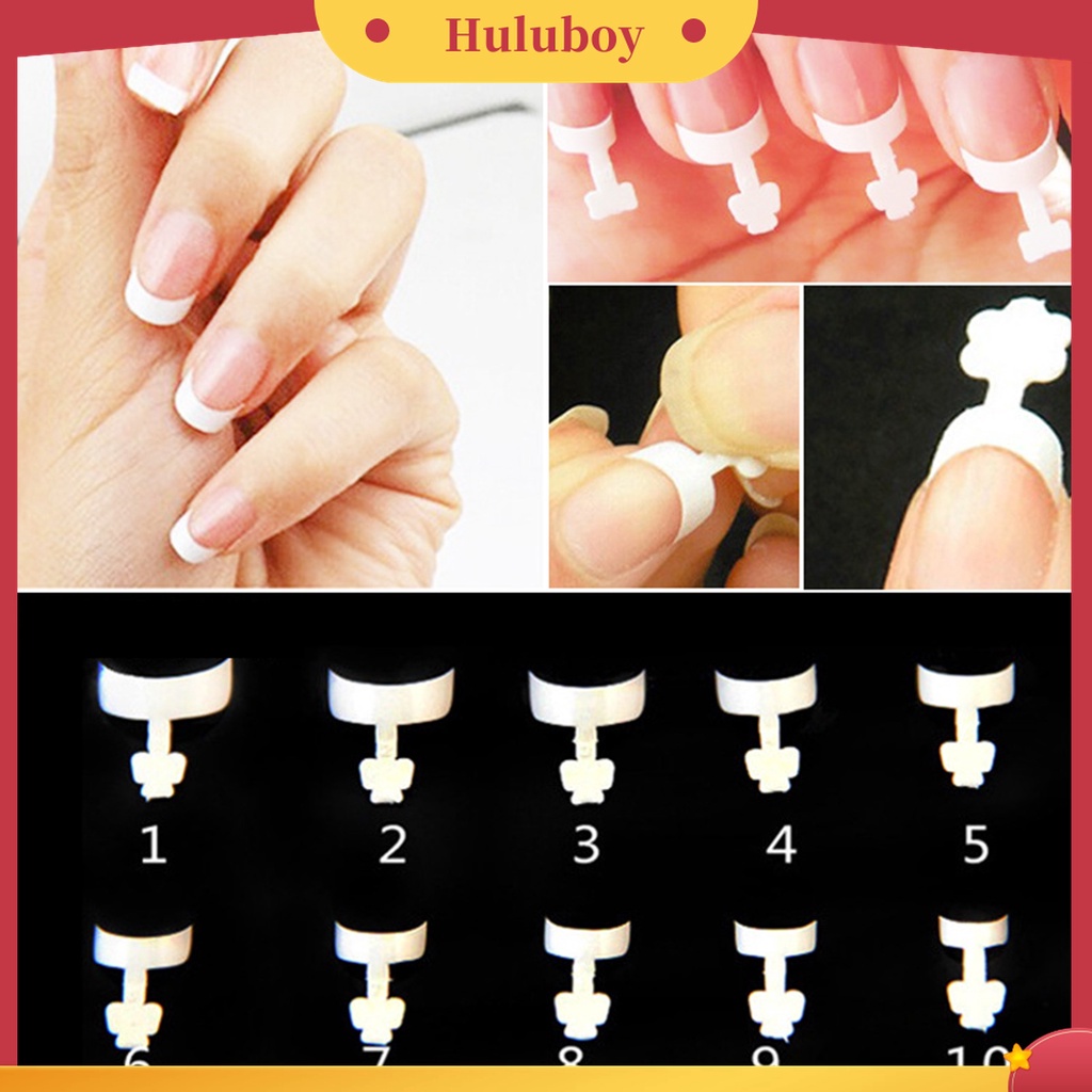 Huluboy Huluboy♡ 100pcs / Kotak Kuku Palsu Extension Bentuk Bulan Sabit Bahan ABS Warna Putih Untuk Manicure