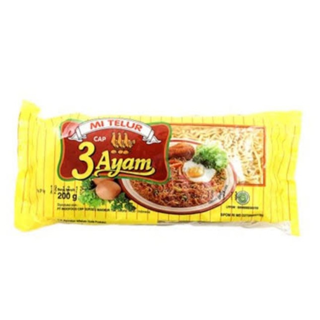 Mie Telur Cap 3 ayam Warna Kuning 200GR | Shopee Indonesia