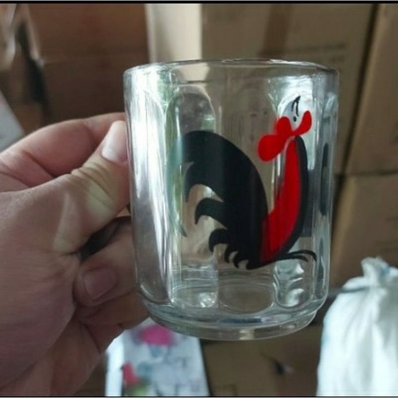 6 PCS GELAS MOTIF AYAM JAGO GELAS KOPI MOTIF AYAM JAGO CANGKIR KOPI AYAM JAGO