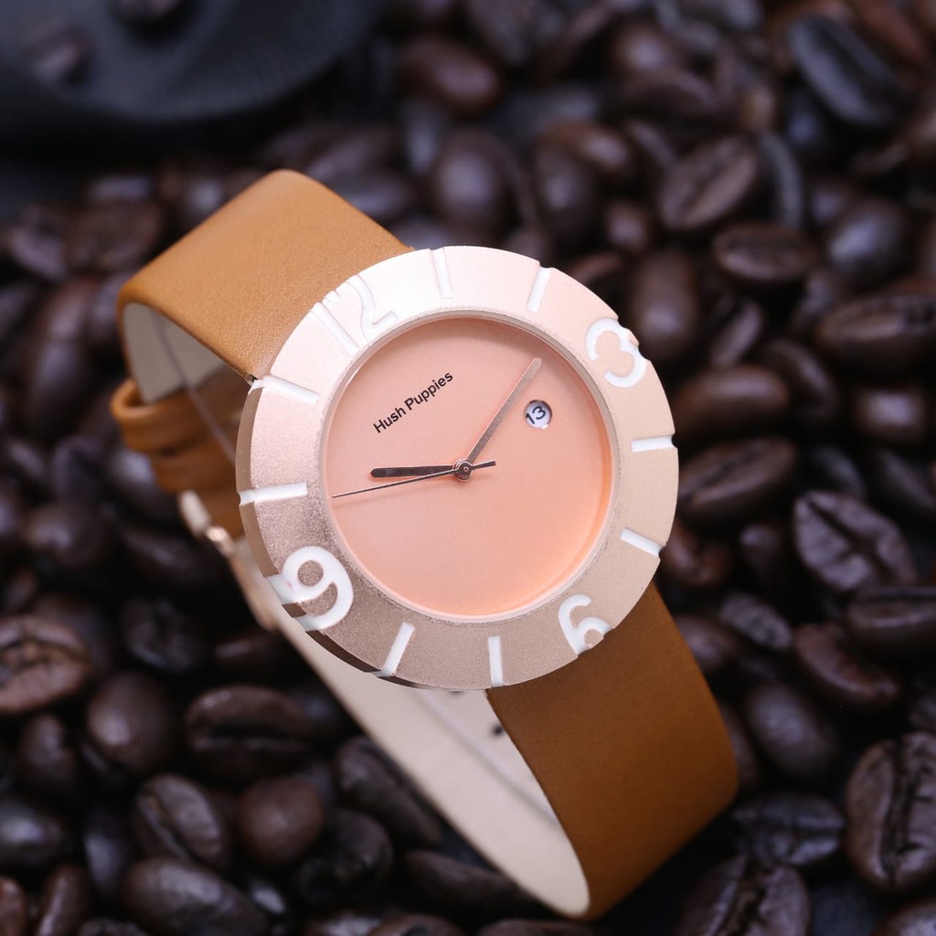 Grosiran Jam Tangan Wanita Hush Puppies 6507Tl Analog Tali Kulit Tanggal Aktif Free Box &amp; Baterai