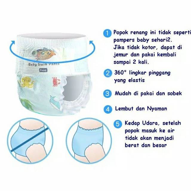 1pcs Popok Renang Size L (9-14 kg) XL (12-16 kg) XXL (15kg) Swimmer Pants pampers