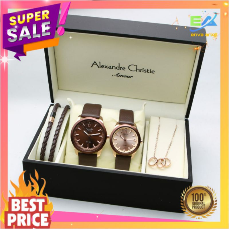 JAM ALEXANDER CHRISTIE WANITA ORIGINAL AC 8651 ORI MURAH TERBARU ANALOG KULIT LEATHER COUPLE KOPEL G