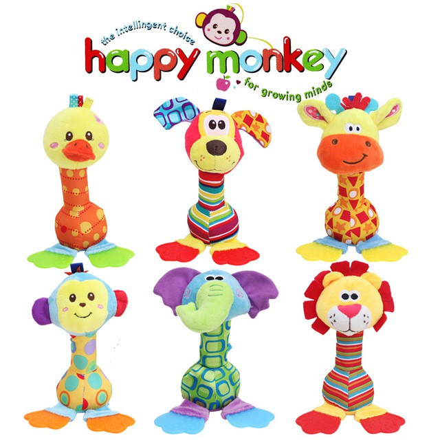 Rattle Stick Teether Happy Monkey Mainan Bayi Bentuk Boneka Hewan