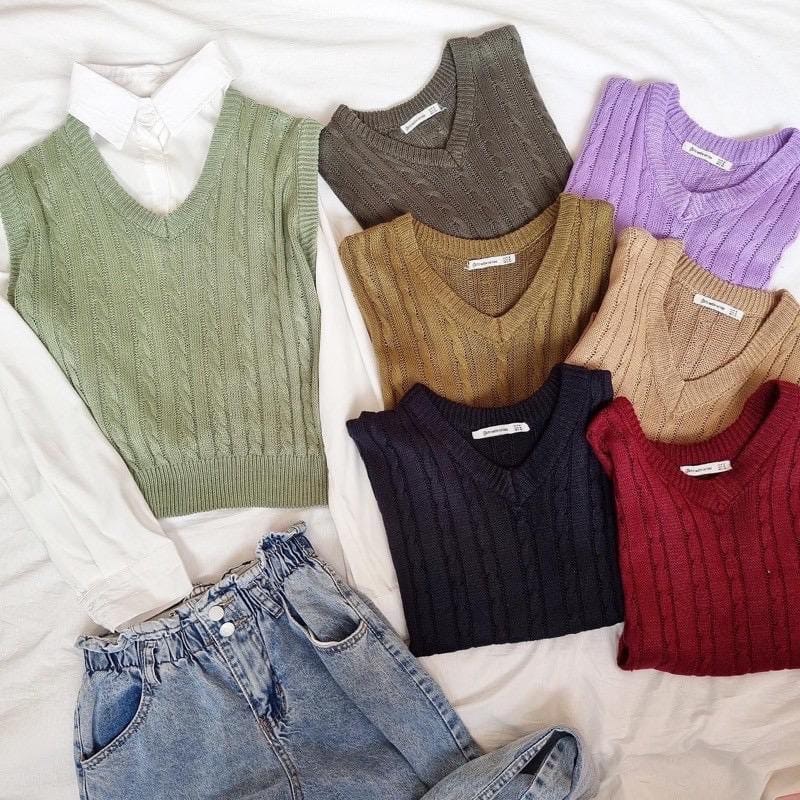 ( TEBAL ) Vest rajut cable / Rompi Rajut V neck - Rompi Korea