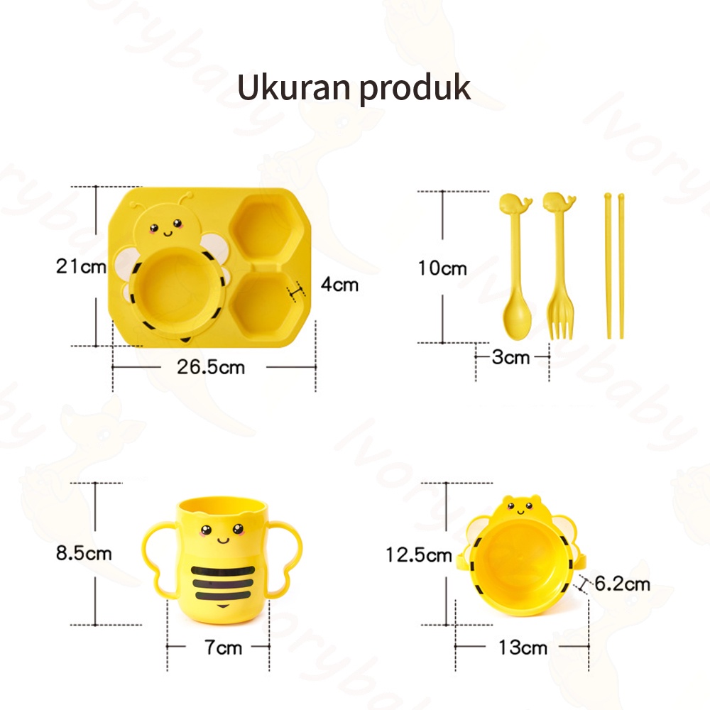 Ivorybaby Feeding set bayi motif lebah lucu BPA free peralatan makan bayi