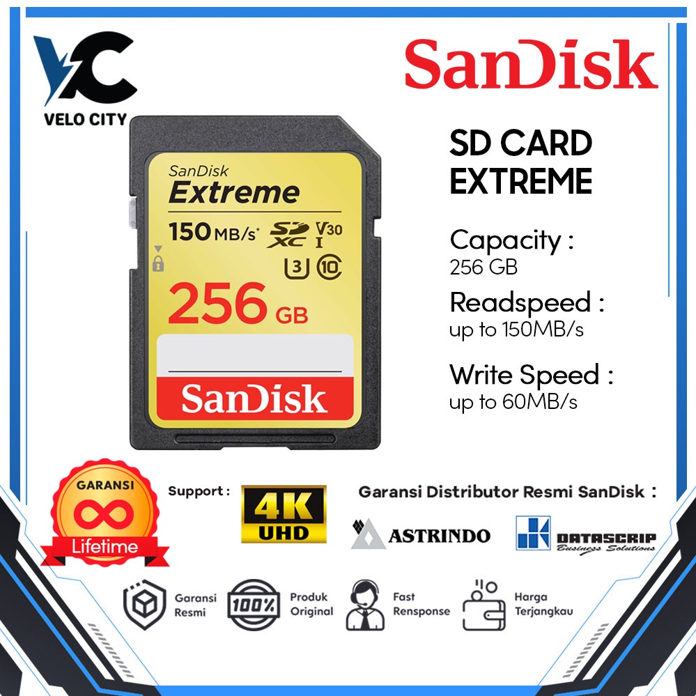 SD Card SanDisk UHS-I SD SanDisk Extreme 256GB 150mbps Original Garansi LIFE TIME