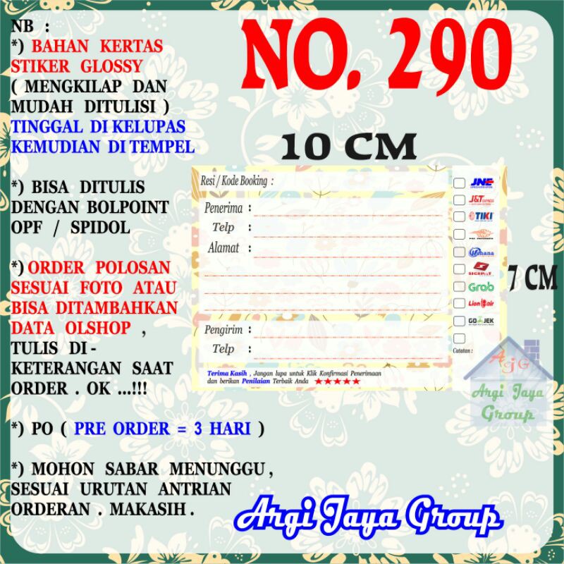 

Stiker Pengiriman - Sticker Alamat Olshop Murah Nomer 290 - 10x7 cm - Glossy