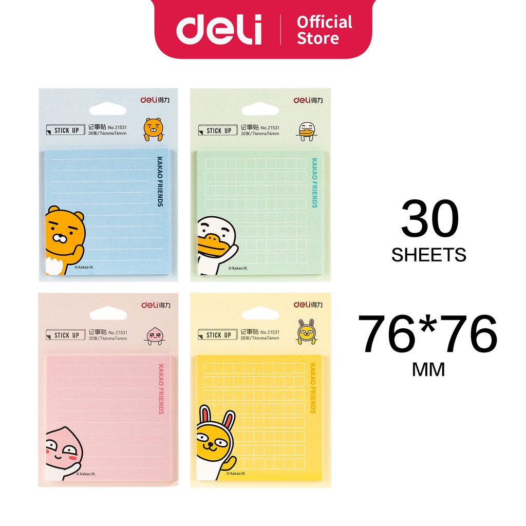 

Deli Memo Tempel Sticky Notes Seri KAKAO Friends, 30 Lembar/Pack Kertas Kualitas Tinggi 21531