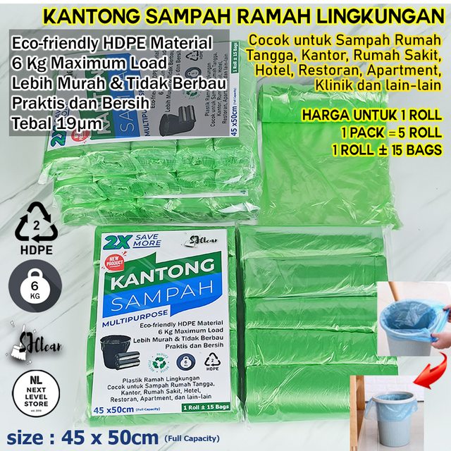 Kantong Sampah 45x50cm Premium Garbage Bag (1 Roll = 15 Pcs) - Hijau