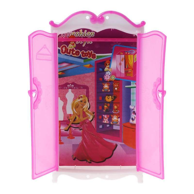 Mary 30 cm Boneka Miniatur Lemari Plastik Pink Closet Rumah Boneka Princess Furniture Kamar Tidur Model Realistis Gadis Favori