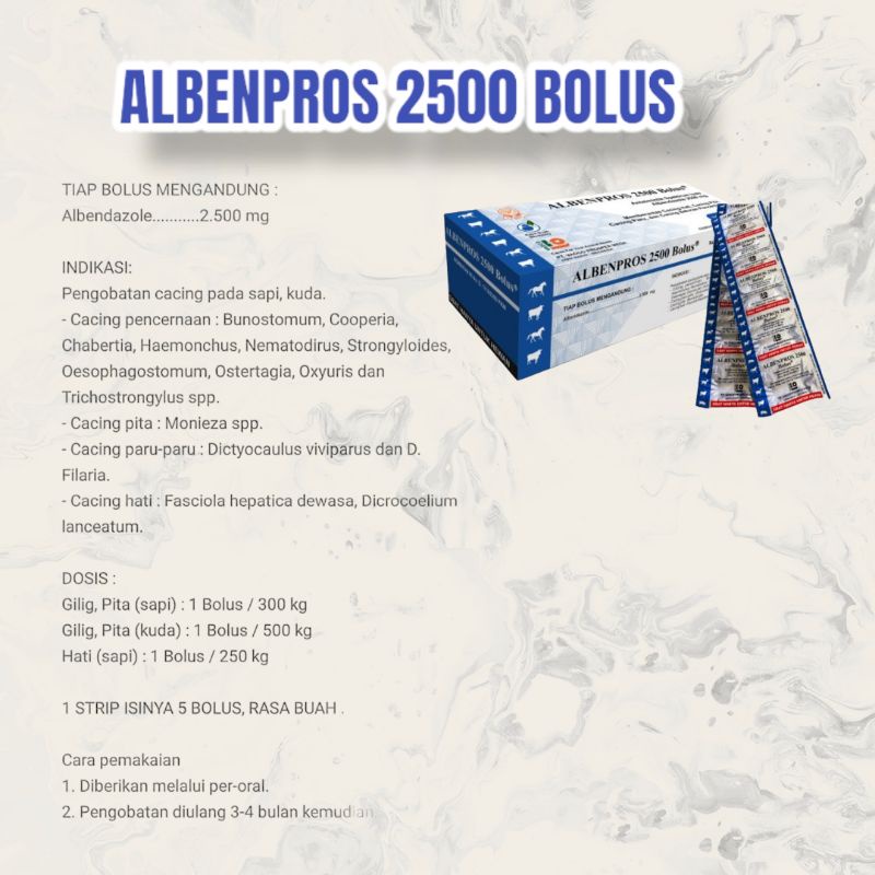 Albenpros 2500 bolus obat cacing sapi kambing rasa buah-1 bolus