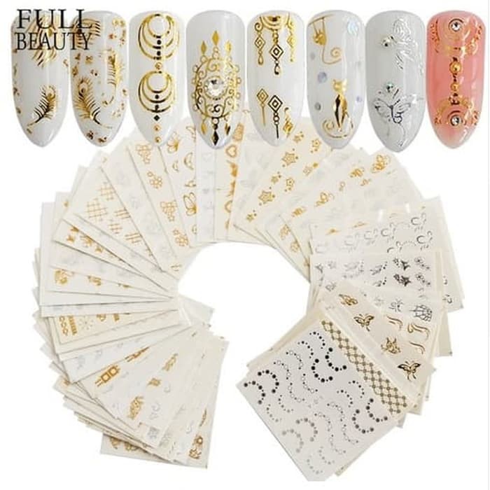 

HARGA 30 LEMBAR - GOLD SILVER Water Transfer Nail Sticker STIKER KUKU