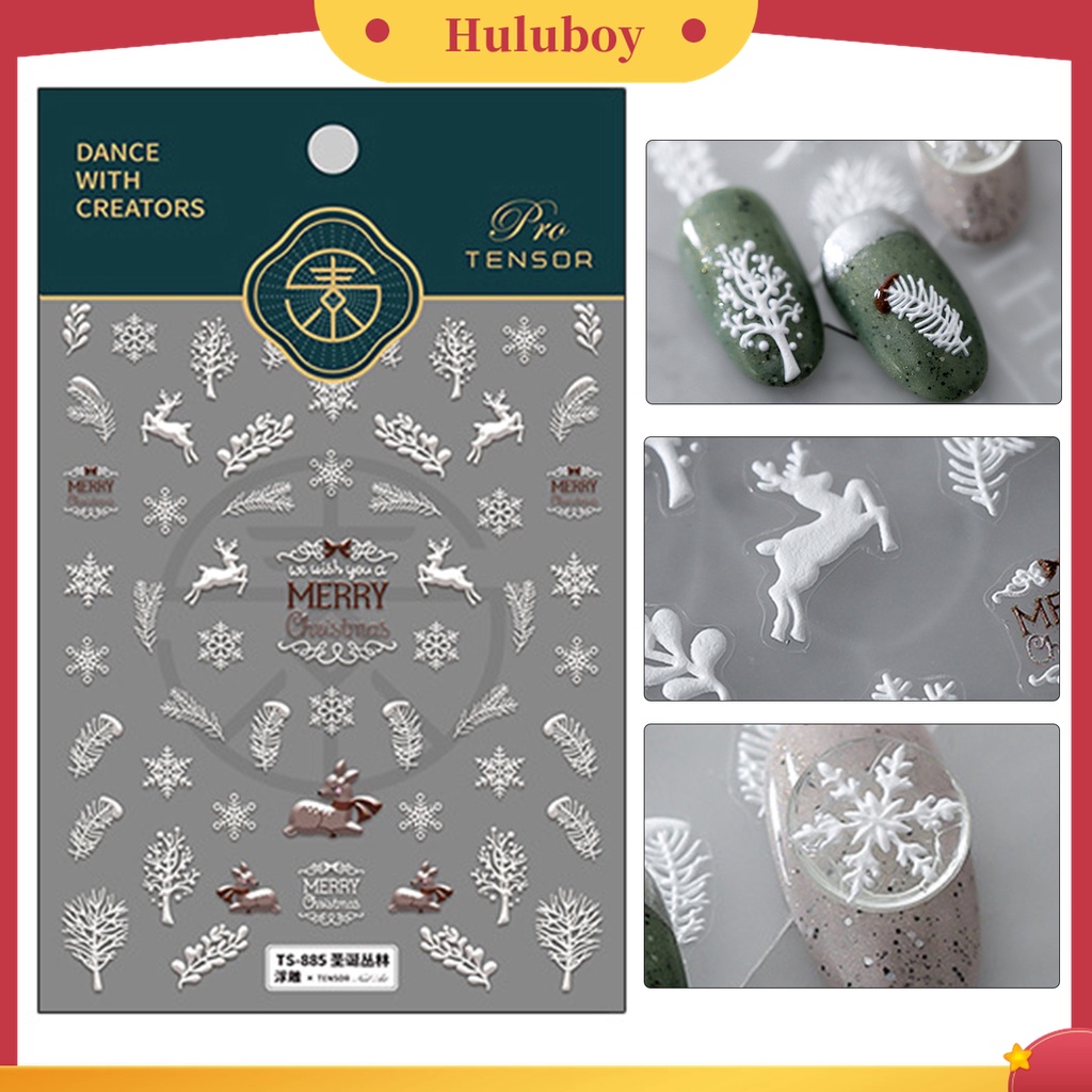 Huluboy Huluboy♡ Stiker Kuku 3D Motif Kepingan Salju Untuk Dekorasi Nail Art