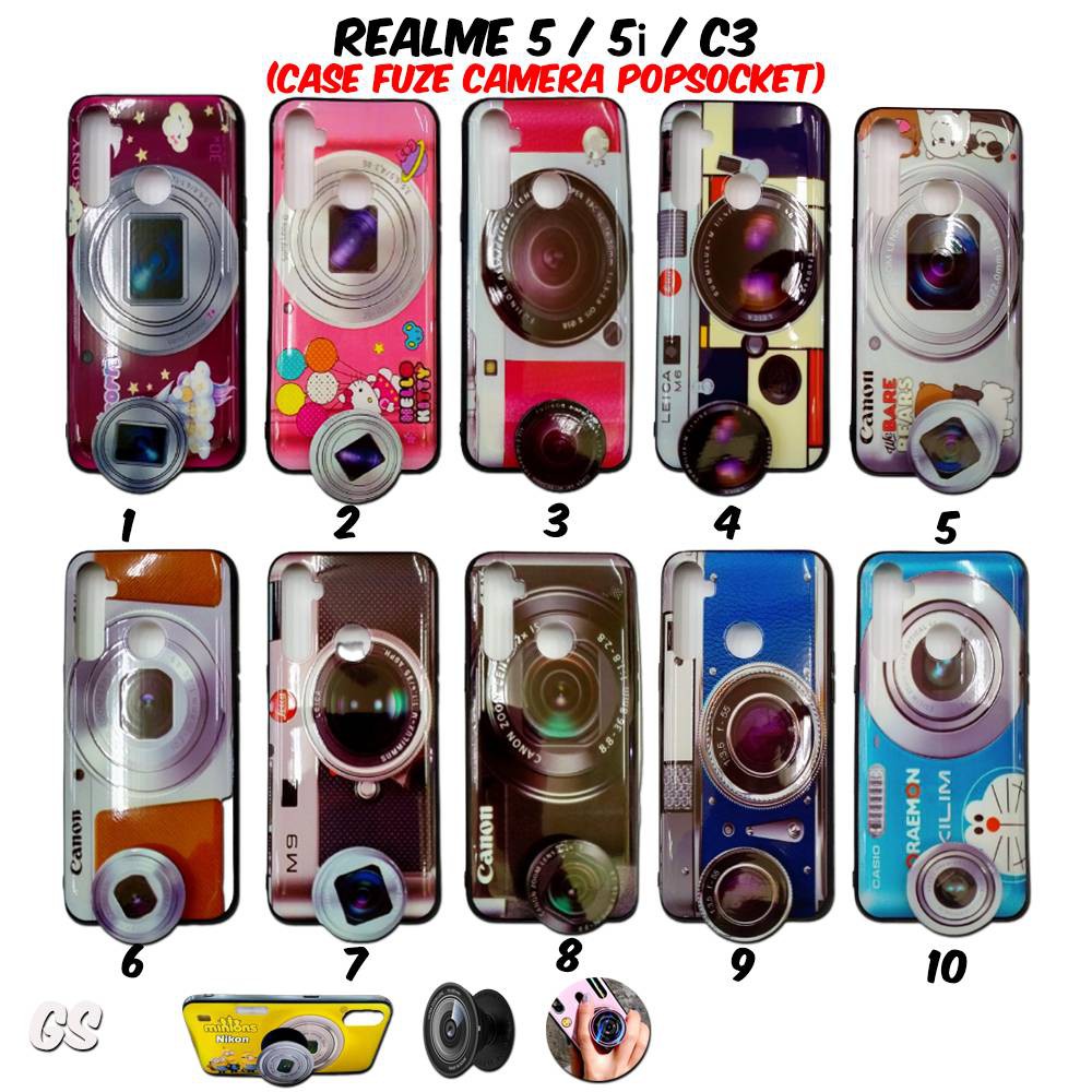 Casing REALME 5 5i C3 Case Fuze Casing Camera GRATIS Popsocket Karakter Lucu