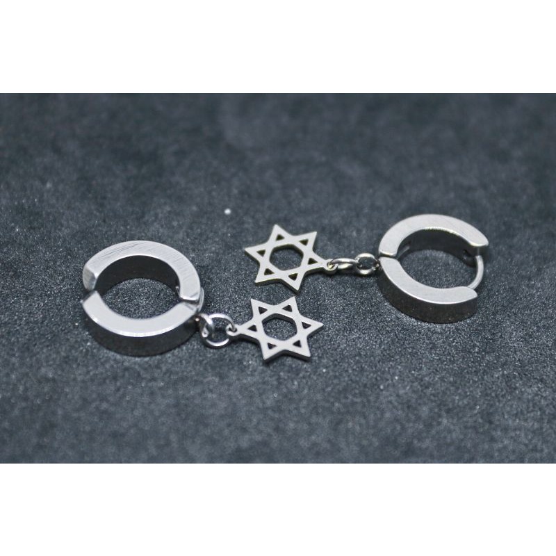 anting titanium gantung model hexagram silver / anting tindik dan jepit / anting Korea /ICH PIERCING