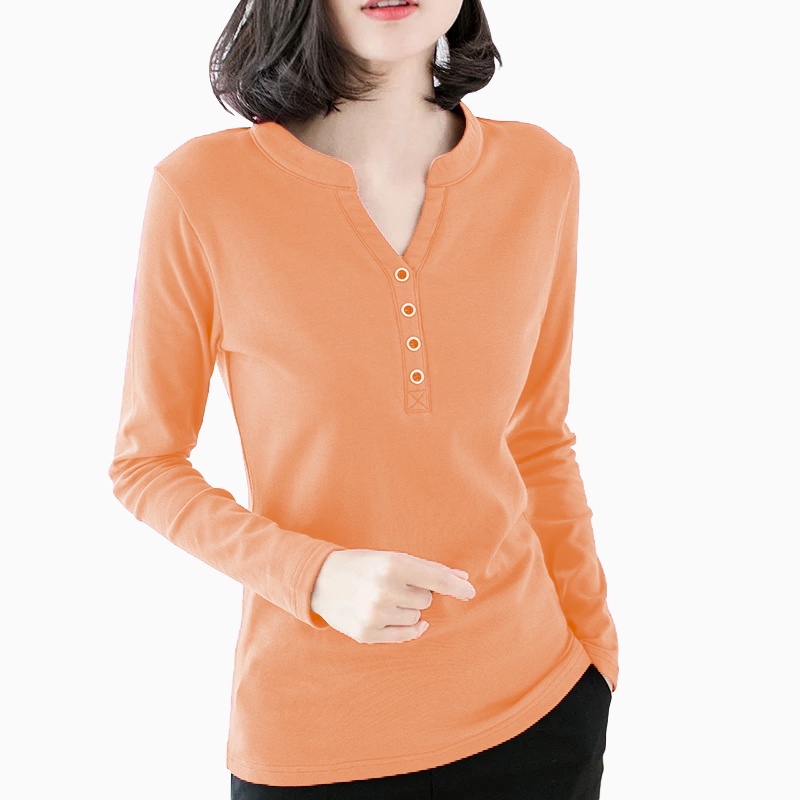 Kaos Lengan Panjang Gaya Korea Wanita variasi kancing - XSHOP Floy