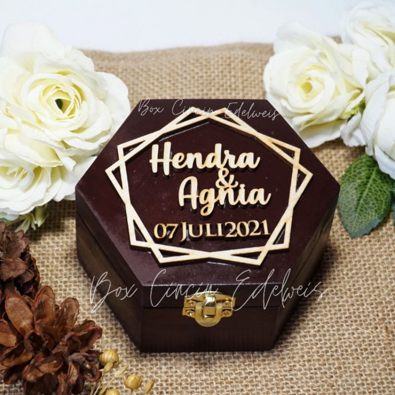 RING BOX/ KOTAK CINCIN/ BOX CINCIN SEGI 6 / RING BEARER/ BOX HEXAGONAL FULL KAYU