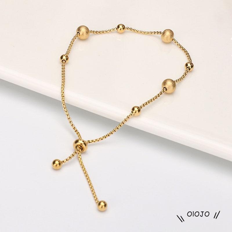 Gelang Adjustable Bahan Titanium Steel Warna Emas Gaya Korea Untuk Wanita