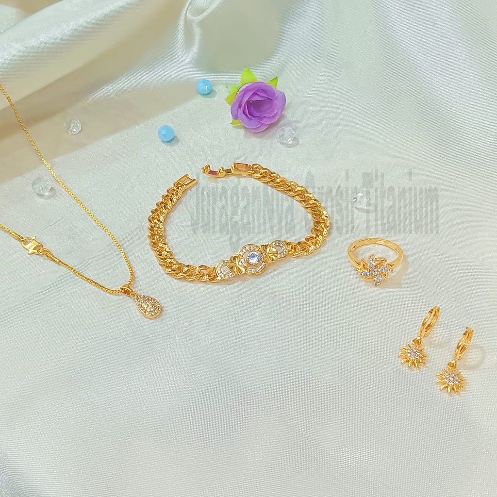 SET DEWASA KINCIR BUNGA ZIRCON perhiasan fashion Korea anti karat&amp;anti luntur