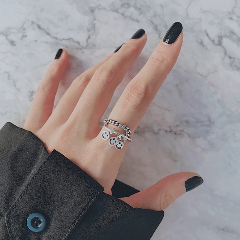 Cincin Jari Telunjuk Model Terbuka Dapat Disesuaikan Bahan S925 silver Gaya retro 40 Untuk Pasangan