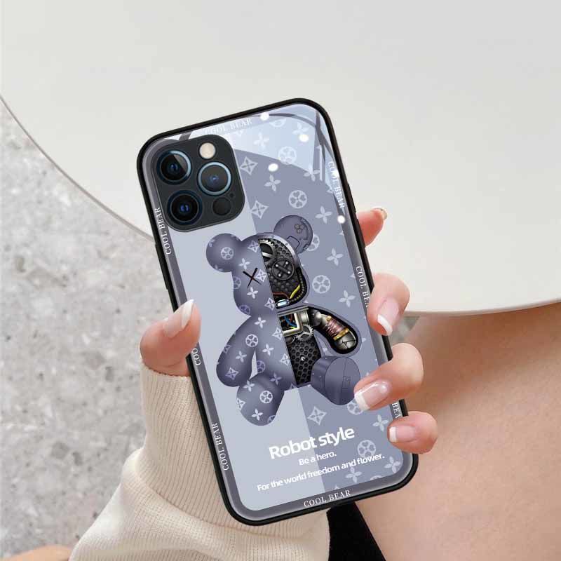 Bingkai Ganda Beruang Pola Casing Ponsel untuk Oppo Reno5 Reno5pro Reno6 Reno6Pro Reno6Z Penutup Kaca Blxl