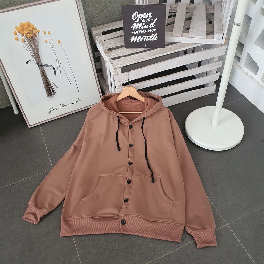 Zanah Outwear Wanita Buton Hoodie Bahan Pleece Terbaru