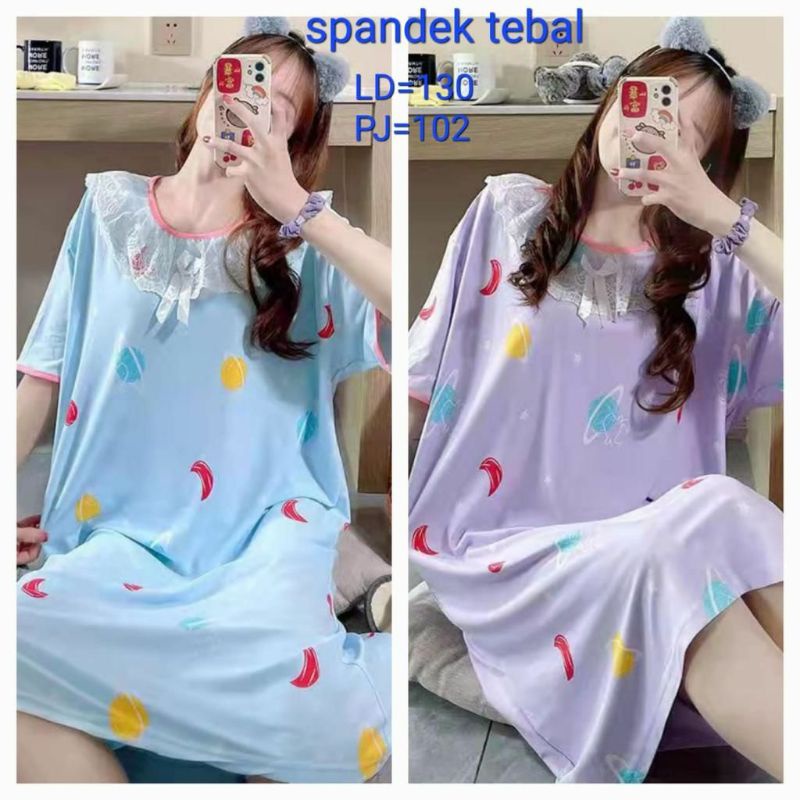 Daster kerah renda pita import XL