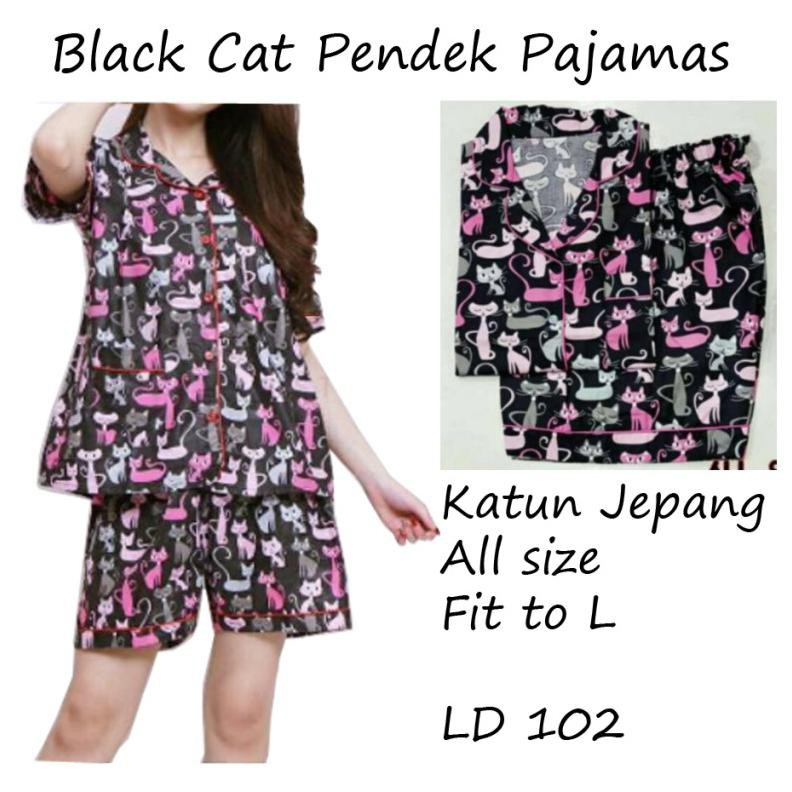 RISRUS FASHION BAJU TIDUR WANITA DEWASA MOTIF KUCING CELANA PENDEK BAJU PIYAMA CEWE CEWEK KATUN