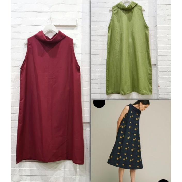 ALLSIZED LINEN DRESS KERAH TINGGI