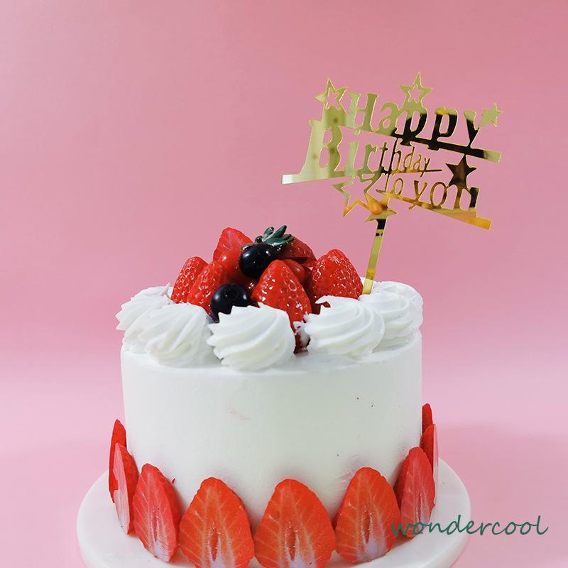 Topper Kue Desain Happy Birthday Warna Emas Bahan Akrilik Untuk Dekorasi Pesta-Won