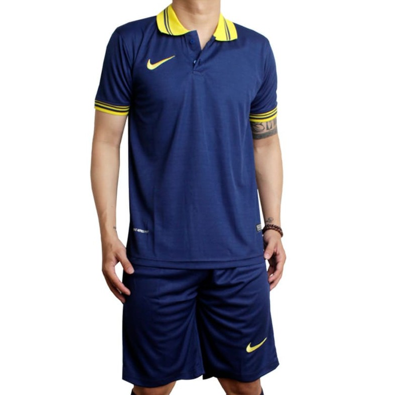 Jersey Futsal Baju Setelan Bola Futsal Kostum Tim Olahraga Impor Go Kerah Polos Waffle Biru