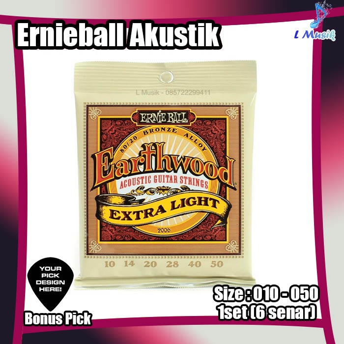 SENAR GITAR AKUSTIK ERNIEBALL 010 EARTH WOOD EXTRA LIGHT ACCOUSTIC GUITAR STRINGS 1 SET ERNIE BALL