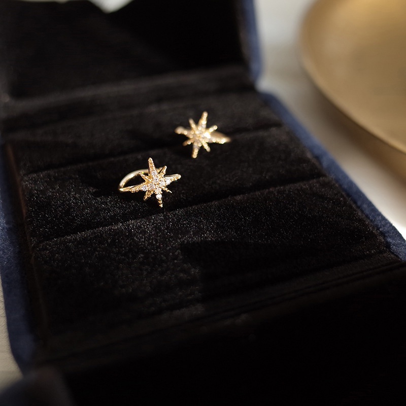 Anting Emas Perak Tidak Ada Perforasi  Kristal Klip Tulang Rawan Rumbai Star Earrings Jewelry for Women Lady Gift