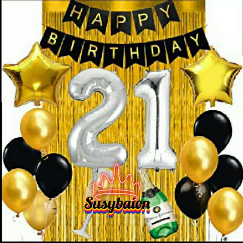 balon set happy birthday gold/dekorasi ulang tahun/balon foil set