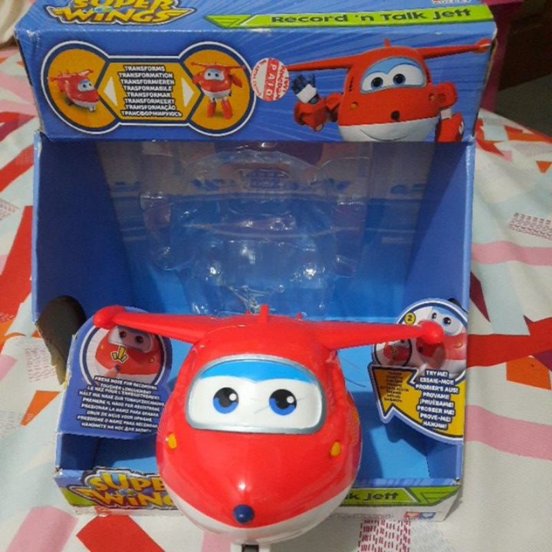 Mainan anak bunyi pesawat robot berubah bentuk/record and talk super wings original/superwings red a