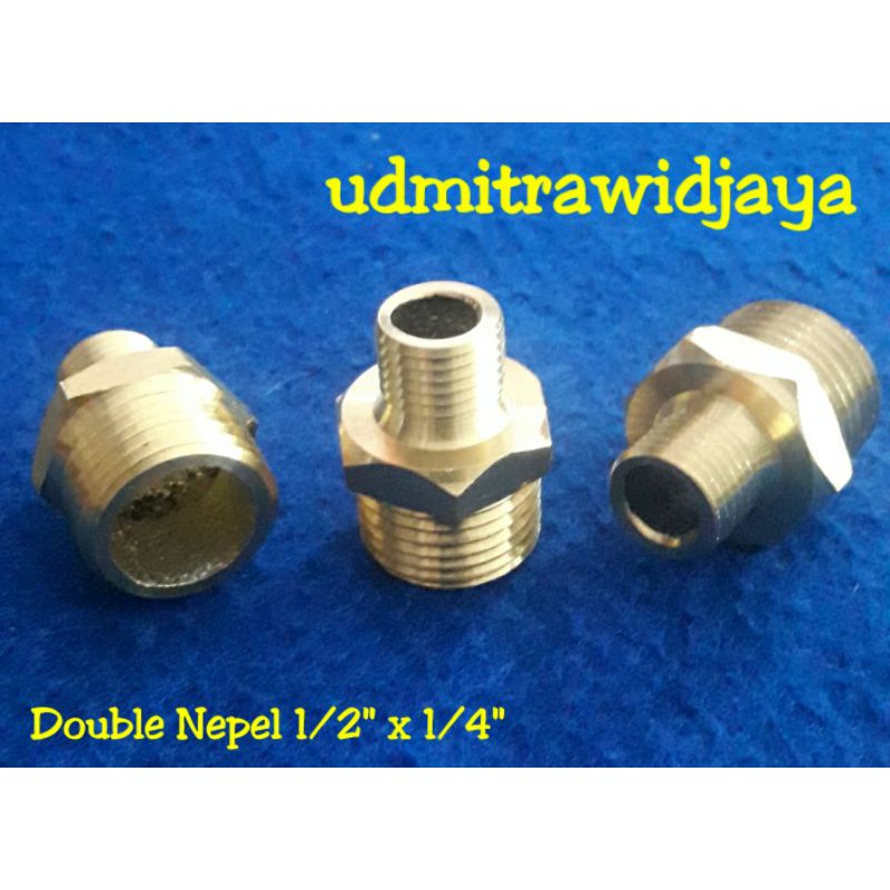 Double Nepel Double Drat Luar Nepple Kuningan Adapter Drat Pipa Kompresor 1/2&quot; x 1/4&quot;