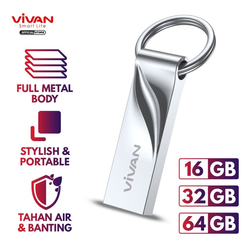 VIVAN Flashdisk 16GB/32GB/64GB Waterproof with Ring Design Silver