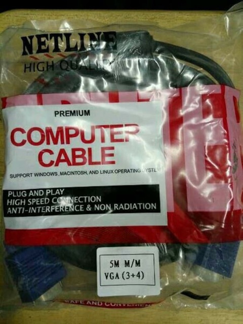 KABEL VGA 5M HIGH QUALITY - GOLD PLATE - VGA 5 METER Netline