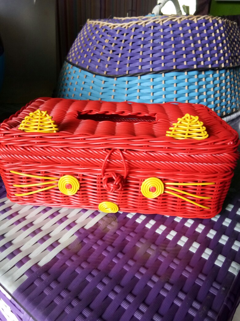 Tempat Tisu Rotan Sintetis Hello Kitty - Tempat Tisyu Karakter Kucing - Tempat Tissue Mobil Unik